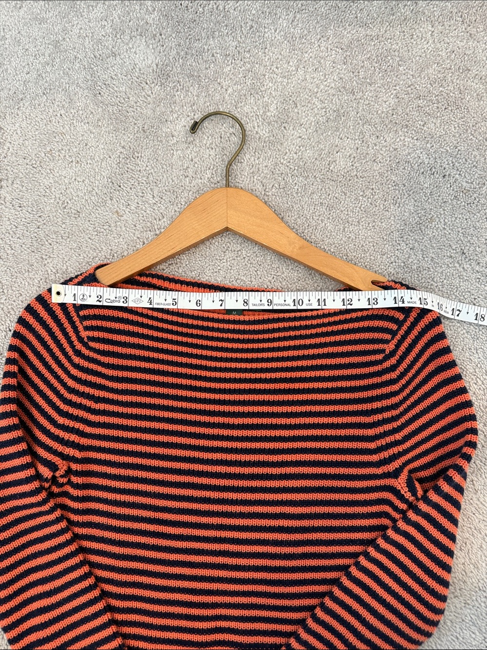 Ralph Lauren Y2K Cotton Boatneck Stripe Sweater Women’s M Orange Navy Fall - Picture 6 of 8